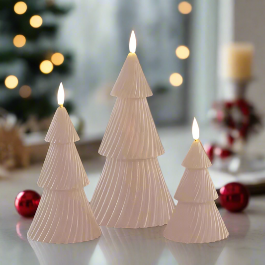 Set of 3 Cream Christmas Tree Wax Candle