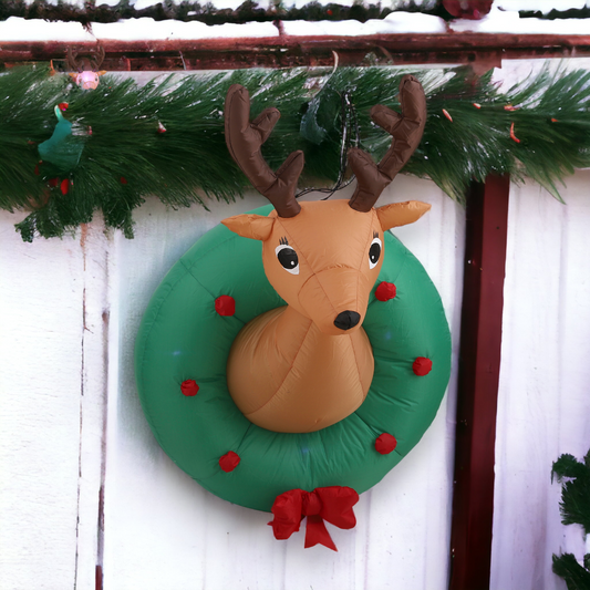 Christmas Reindeer Head Wreath Inflatable Display Decoration