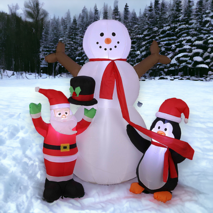 Santa Snowman and Penguin Light Up Inflatable Display Decoration