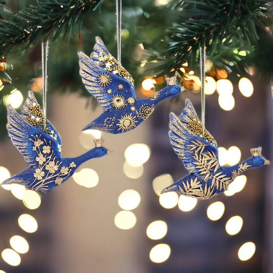 Blue and Gold Flying Geese Hanging Decoration