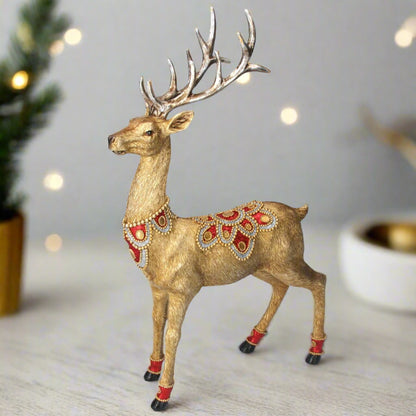 Christmas Gold Stag with Red And Gold Jewels