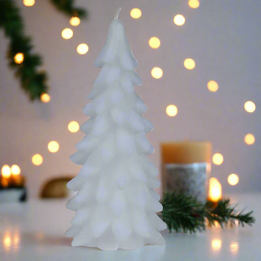 White Glitter Christmas Tree Wax Candle