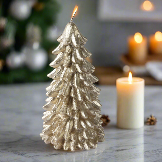 Champagne Metallic Christmas Tree Wax Candle