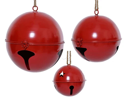 Set of 3 Large Red Metal Christmas Bells