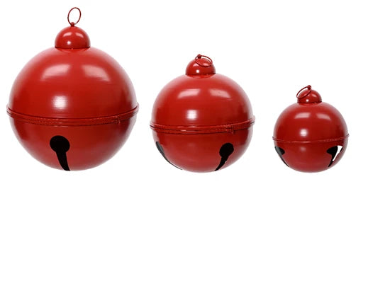 Set of 3 Red Oversized Metal Christmas Bells