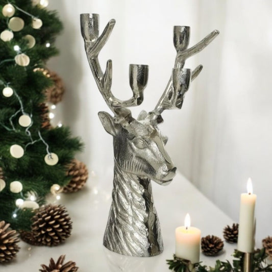 Aluminium Stag Head Candle Holder 35cm