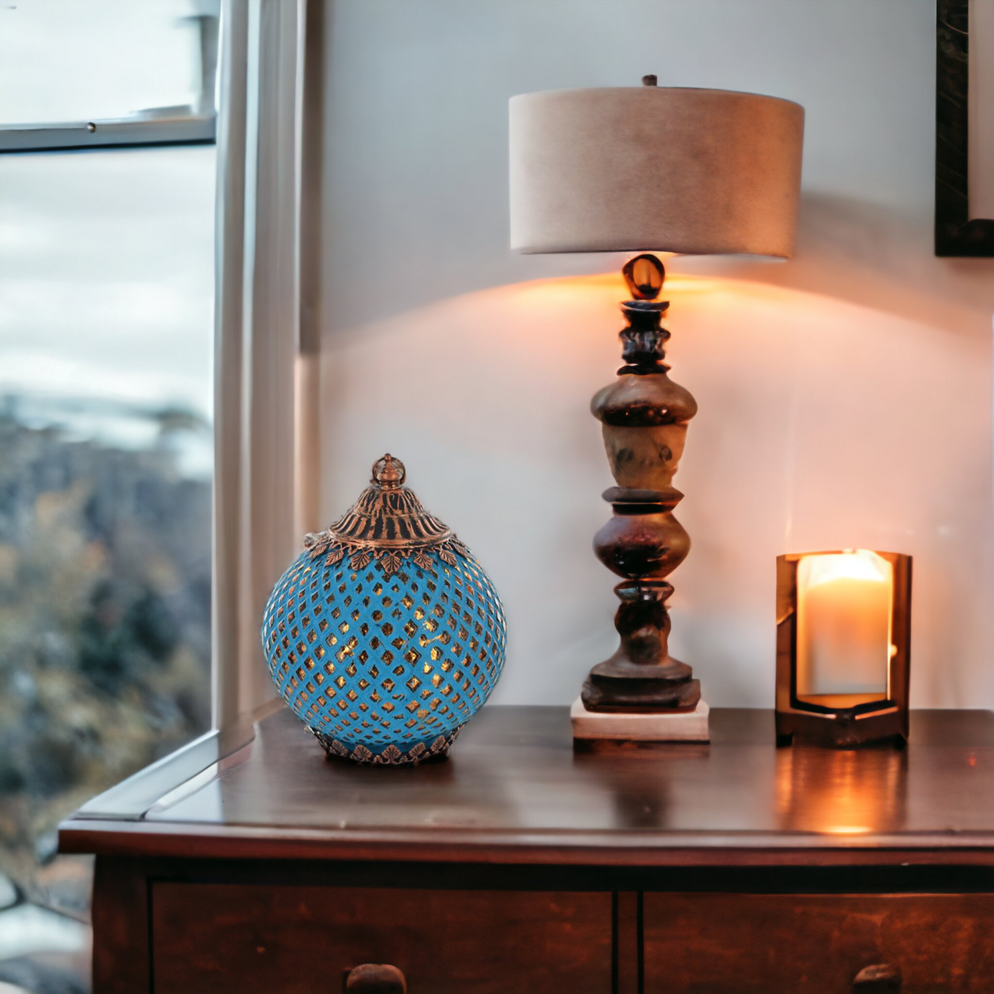 Morrocan Style Blue Glass Lantern