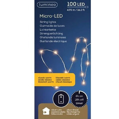 100 Classic Warm White Pine Wire Lights Battery Operated