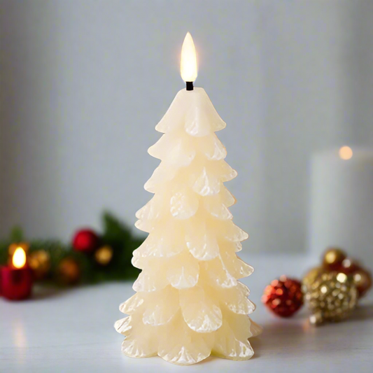 Cream Christmas Tree Candle LED 16.5cm