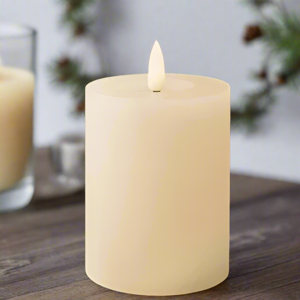 Cream LED Wick Flat Top Wax Candle 11.2cm x 7cm