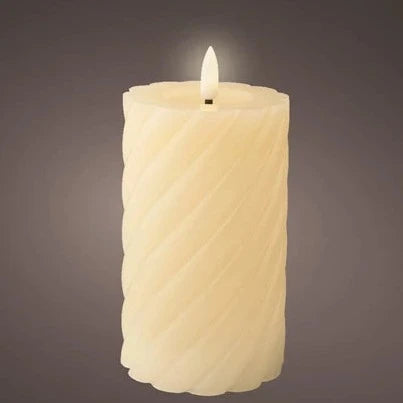 Cream LED Wick Twisted Wax Candle with Melted Top 14.8cm x 7.5cm