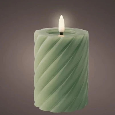 Green LED Wick Twisted Wax Candle with Melted Top 12.3cm x 7.5cm