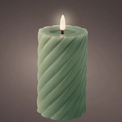 Green LED Wick Twisted Wax Candle with Melted Top 14.8cm x 7.5cm