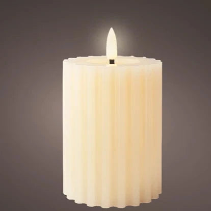 Cream LED Wick Carved Wax Candle with Melted Top 12.3cm x 7.5cm