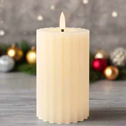 Cream LED Wick Carved Wax Candle with Melted Top 14.8cm x 7.5cm