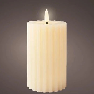 Cream LED Wick Carved Wax Candle with Melted Top 14.8cm x 7.5cm