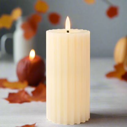 Cream LED Wick Carved Wax Candle with Melted Top 17.3cm x 7.5cm