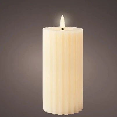 Cream LED Wick Carved Wax Candle with Melted Top 17.3cm x 7.5cm