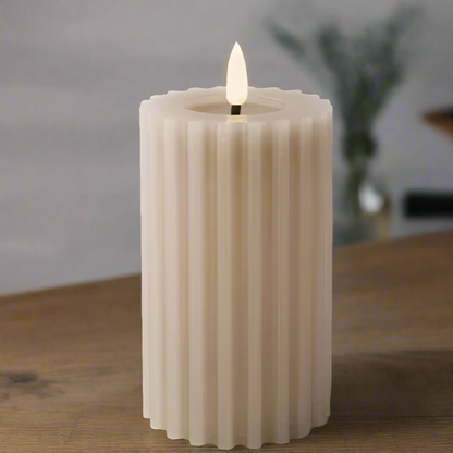 Taupe LED Wick Carved Wax Candle with Melted Top