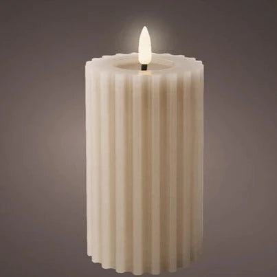 Taupe LED Wick Carved Wax Candle with Melted Top