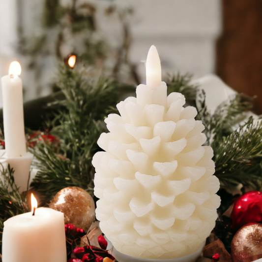 Cream Pinecone LED Candle 15.6cm