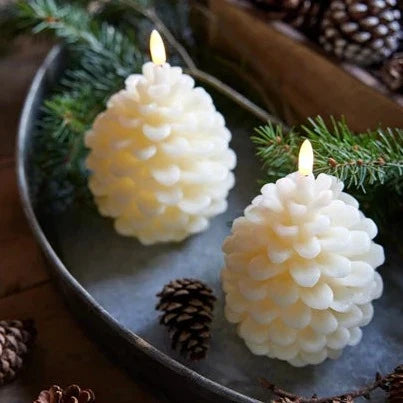 Cream Pinecone LED Candle 13cm