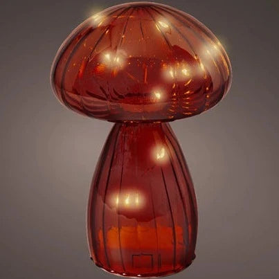 Micro LED Burnt Orange Glass Mushroom Decoration 16.5cm