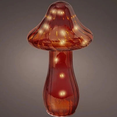 Micro LED Burnt Orange Glass Mushroom Decoration 25cm