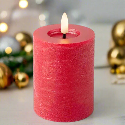 Red LED Wick Flat Top Wax Candle 11.2cm x 7cm