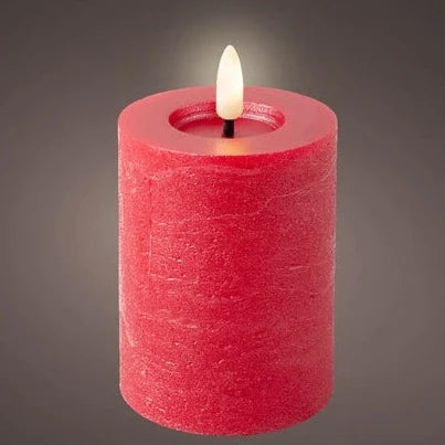 Red LED Wick Flat Top Wax Candle 11.2cm x 7cm