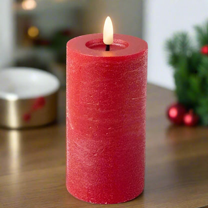 Red LED Wick Flat Top Wax Candle 15cm x 7cm