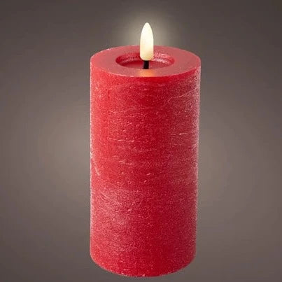 Red LED Wick Flat Top Wax Candle 15cm x 7cm