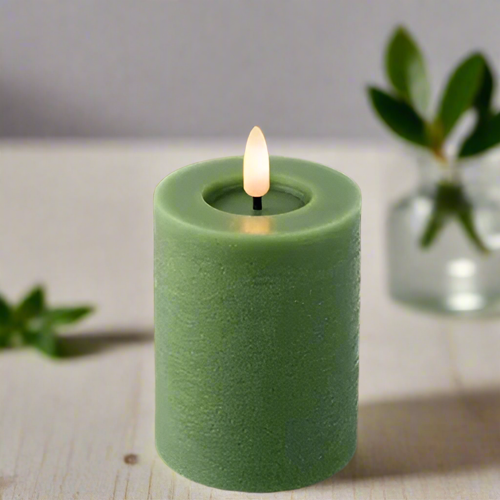 Green LED Wick Flat Top Wax Candle 11.2cm x 7cm