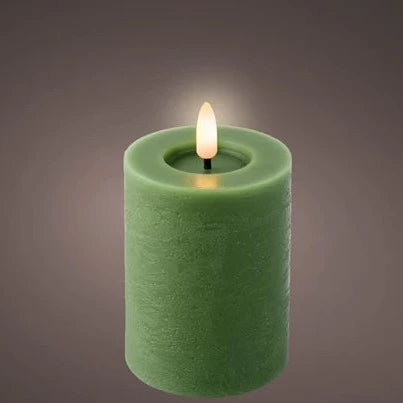 Green LED Wick Flat Top Wax Candle 11.2cm x 7cm