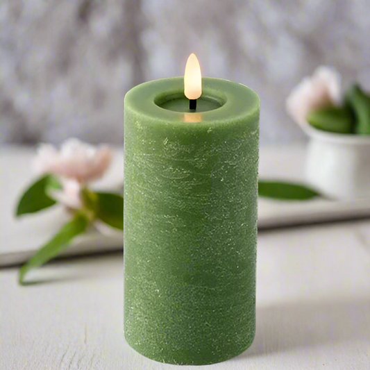 Green LED Wick Flat Top Wax Candle 15cm x 7cm