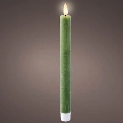 Set of 2 Green LED Wick Flat Top Wax Dinner Candle