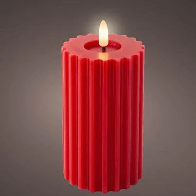 Red LED Wick Carved Wax Candle with Melted Top 14.8cm x 7.5cm