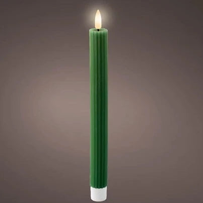 Set of 2 Green LED Wick Carved Wax Dinner Candle