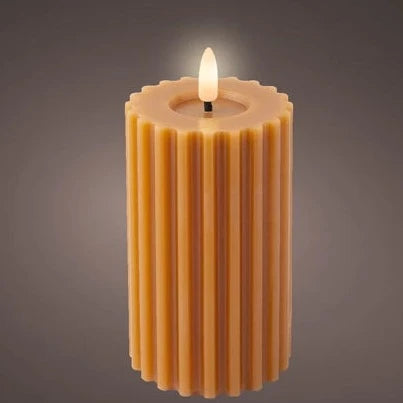 Orange LED Wick Carved Wax Candle with Melted Top 14.8cm x 7.5cm