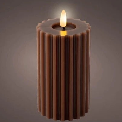 Brown LED Wick Carved Wax Candle with Melted Top 14.8cm x 7.5cm