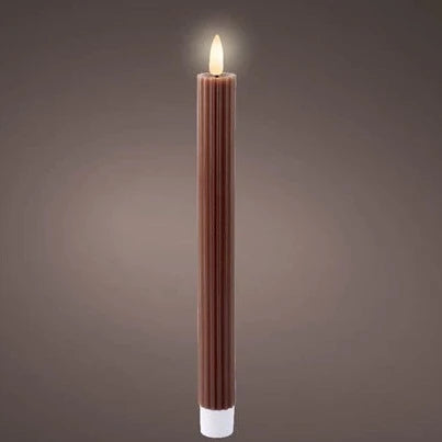 Set of 2 Brown LED Wick Carved Wax Dinner Candle