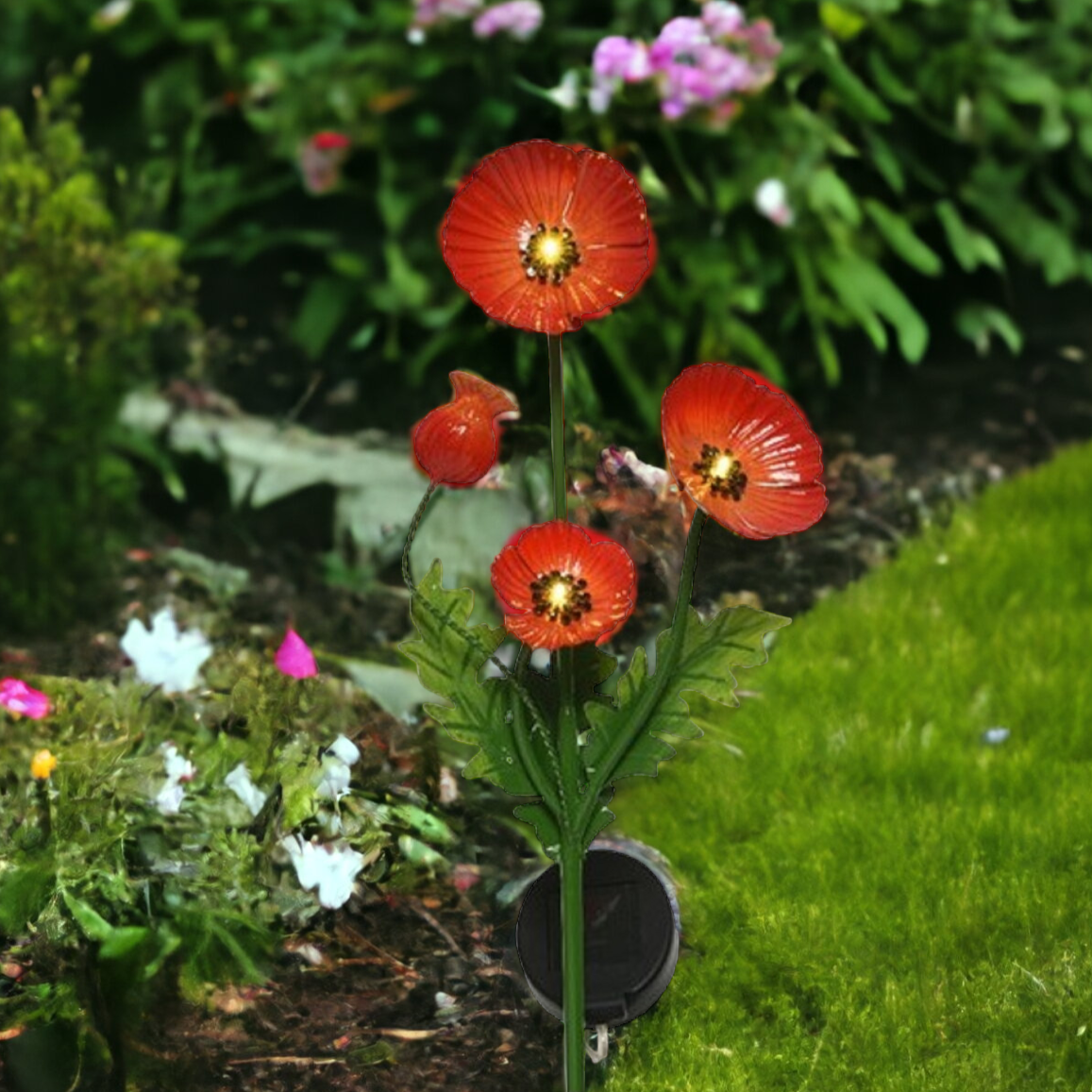 Solar Poppy Flower Stake Light