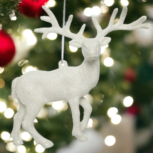 White Glitter Stag Christmas Hanging Decoration