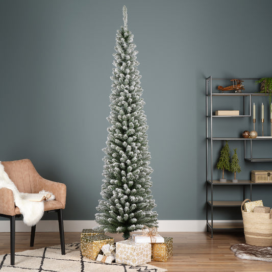 Kaemingk Snowy Pencil Pine 210cm/7ft Christmas Tree