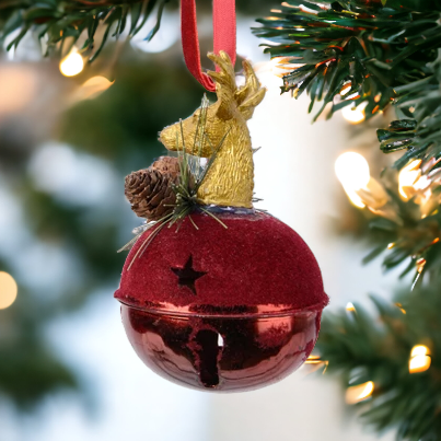 Red Christmas Bell with Gold Stag Head