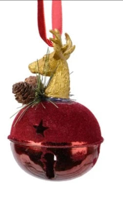 Red Christmas Bell with Gold Stag Head