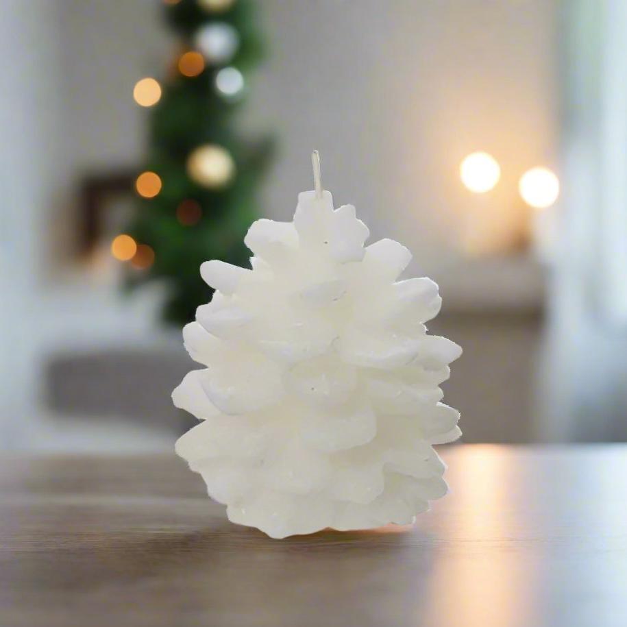 White Pinecone Wax Candle 13cm