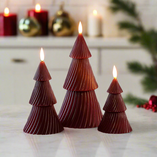 Set of 3 Deep Red Christmas Tree Wax Candle