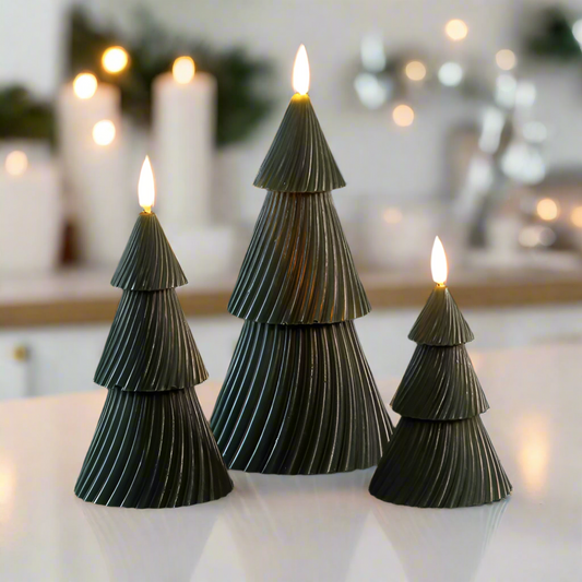 Set of 3 Green Christmas Tree Wax Candle