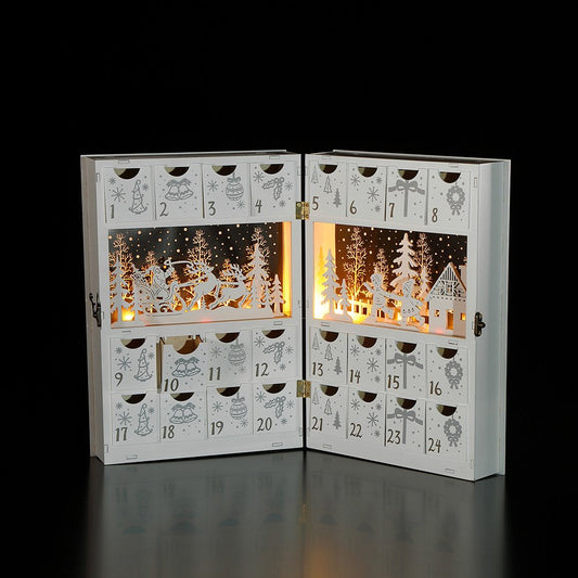 White Wooden Book Advent Calendar LED